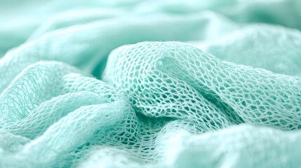 Closeup Aqua Net Fabric Texture Background, Soft Mint Green Mesh Textile