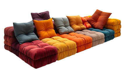 Comfortable rainbow sofa set for interior decor isolated on transparent background