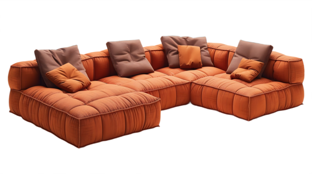 Colorful modern living room sofa design isolated on transparent background