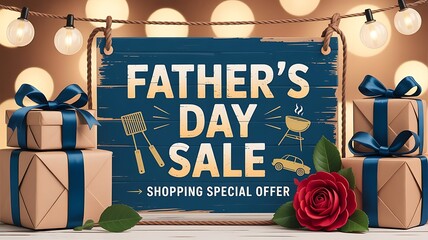 Vintage vector illustration of a retro father day poster or abstract background with a place for sale design banner template for web created with generative ai