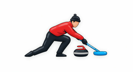 Obraz premium Icesweeping athlete pushes heavy stone