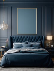 Elegant bedroom interior design showcasing a luxurious bed with tufted headboard and stylish decor in a modern home