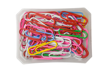 Colorful Paper Clips in a Plastic Container