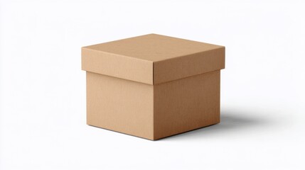 Simple Isolated Brown Cardboard Box with Lid on White Background Studio Shot Minimalist Style Packaging Container