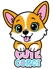 Cute abstract illustration with cute dog corgi. Design for children and girls. Fashion girlish print for t-shirt