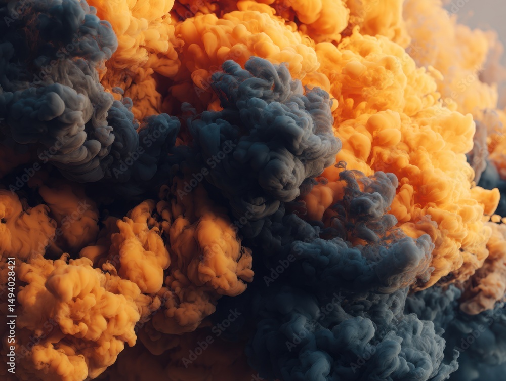 Poster Abstract Cloudscape of Orange and Gray Smoke Rising Upward in a Dramatic and Ethereal Display of Color and Texture