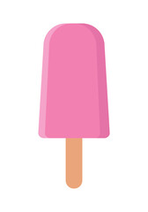 Pink ice cream bar icon isolated on white background. Ice cream on a wooden stick, a delicious pink ice treat with strawberry or raspberry flavor. Summer and holiday symbol, Vector illustration EPS 10