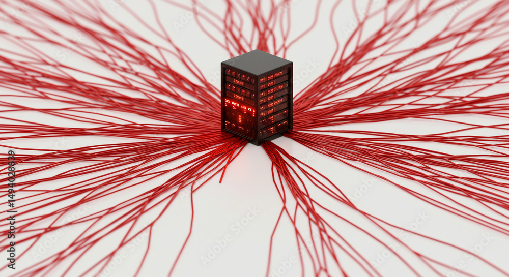 Poster networked data server emitting red connections