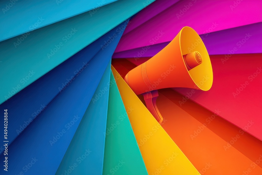 Leinwandbilder megaphone announcing from colorful layers abstract background graphic illustration communication con