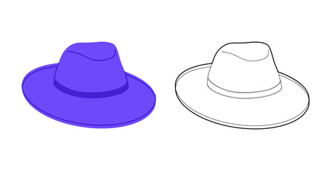 Gambler Hat with band. Head Fashion accessory cap with wide brim clothing technical illustration. Vector headgear for Men, women, unisex style, flat template CAD mockup sketch outline isolated