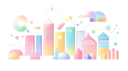 Economic indicator dashboard flat design side view theme fiscal monitoring cartoon drawing colored pastel.