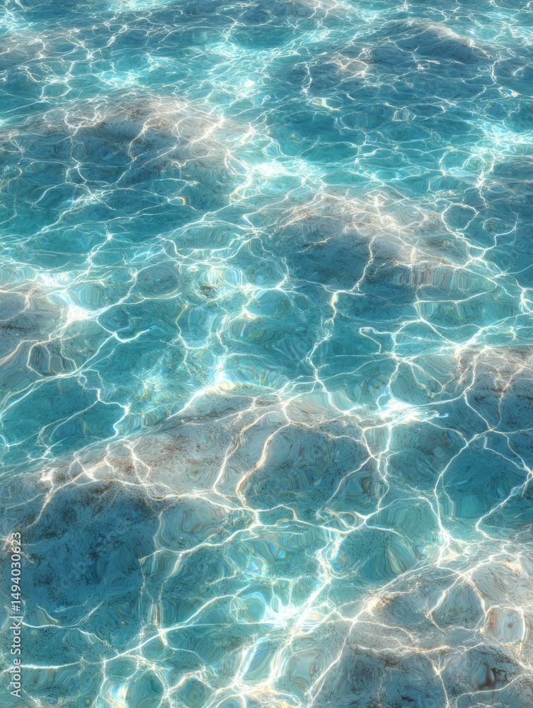 Aufkleber Abstract shimmering water surface with caustic light patterns and reflections in the ocean or sea from above perspective