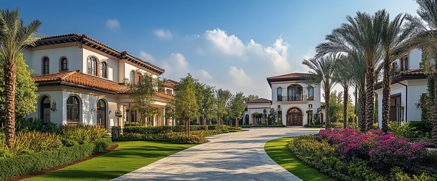 Mediterranean style homes in luxurious landscape