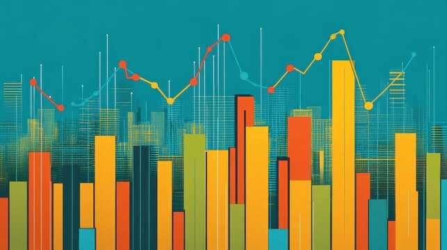 Financial performance metrics flat design front view theme accounting insights cartoon drawing vivid. 