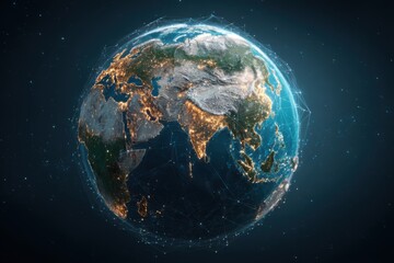 Earth from Space with Network Connections Digital Render Global Communication Technology Concept