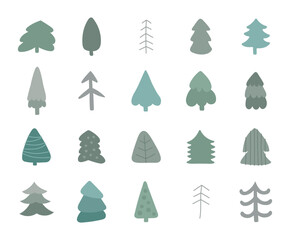 Obraz premium Tree set scandinavian style, featuring forest plants with branches different shapes natural elements for yours illustration and creative designs projects