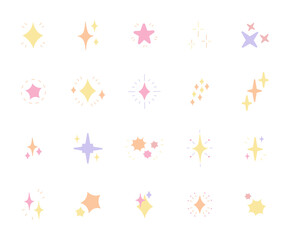 Decorative sparkling star set with different shapes for use in glowing and magical dreamy themed design projects for your creative illustrations