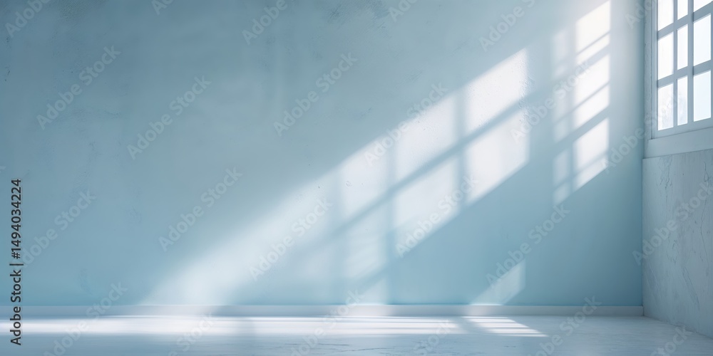 Poster bright sunlight streaming through windows in a minimalistic room creating ambient shadows on the flo