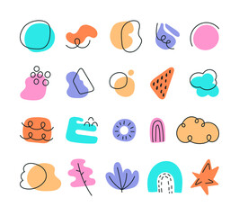 Abstract shape scandinavian style set with curved and different forms drawn by hand for use in decorative graphic elements for your illustration and creative design projects