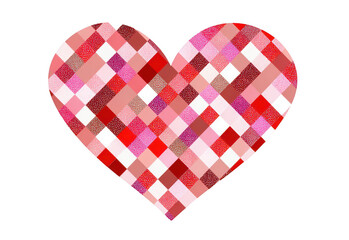A heart-shaped design made of a red and pink checkered pattern, in a clipart style, png, transparent