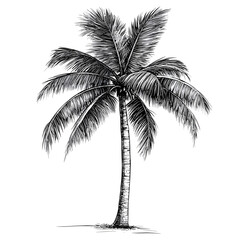Detailed Hand Drawn Coconut Palm Tree Sketch Symbol Isolated on White Background for Design Illustrations