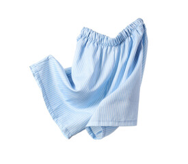 Flying blue shorts isolated on white background