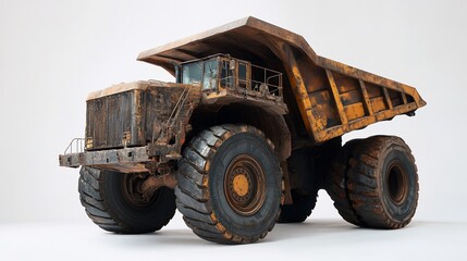 Obraz premium Giant Mining Truck Isolated on White Background, Heavy Industrial Vehicle
