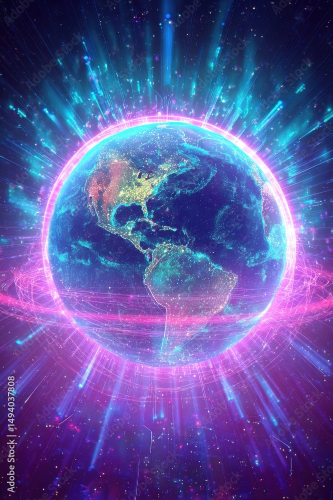 Aufkleber digital earth globe surrounded by data streams in space futuristic technology concept