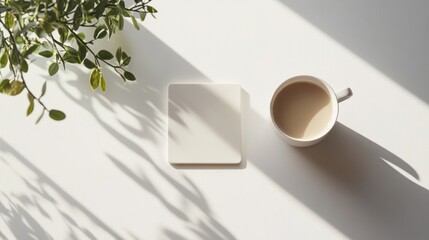 Sunny coffee break with plant shadows