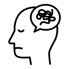 head and tangled thread icon symbolizes mental problems in line style. Stress icon in line style. Overthinking icon in line style. Mental illness icons