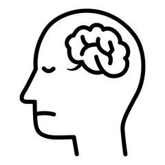 Head icon with visible brain in line style. Stress icon in line style. Overthinking icon in line style. Mental illness icons