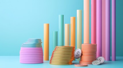 Obraz premium Revenue increase timeline flat design front view theme strategic planning 3D render Split-complementary color scheme. 