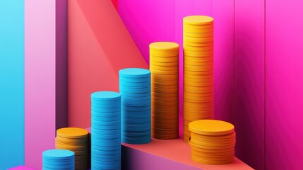 Revenue increase timeline flat design front view theme strategic planning 3D render Split-complementary color scheme. 