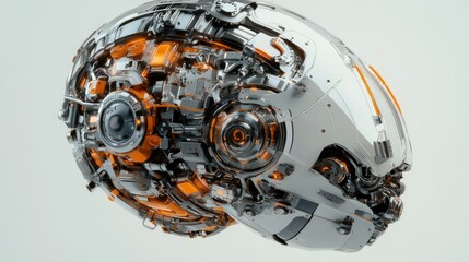 Fototapeta premium Futuristic robotic skull with intricate mechanical components, advanced enginee, and high-tech design showcasing innovation in artificial ligence and robotics