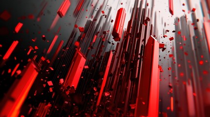 Obraz premium Stock market crash, shattered red candlestick graphs, 3D illustration.