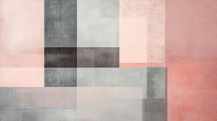 Abstract geometric pattern with overlapping soft pastel and muted color blocks in shades of pink grey and black with textured surface design for modern decor