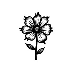 Striking monochrome botanical illustration of a stylized flower design