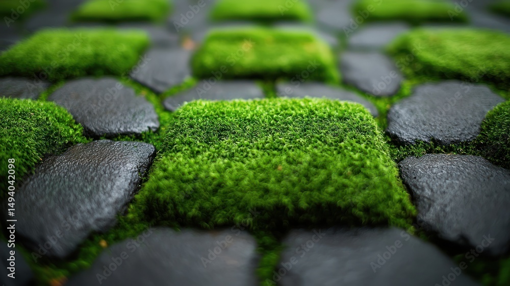 Poster mossy cobblestone path creates a grid pattern