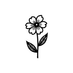 Elegant botanical illustration: stylized black and white flower with leaves