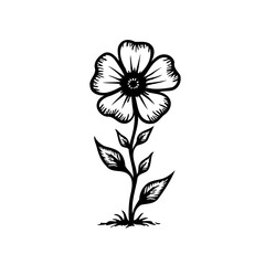 Monochromatic floral illustration with detailed botanical stem and bloom design