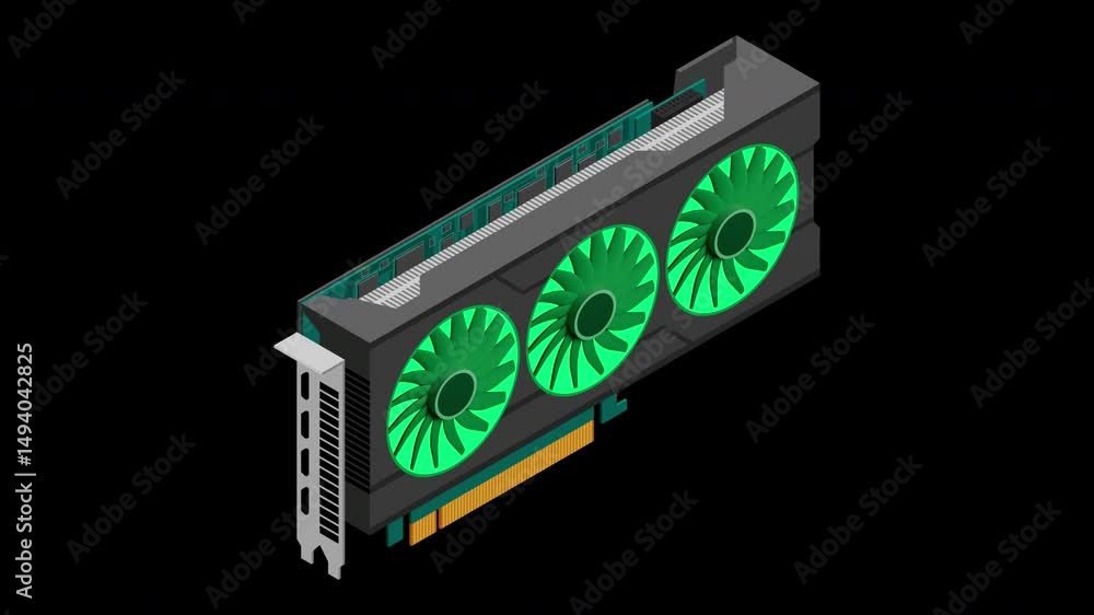 Aufkleber isometric video graphic card animation. video card isometric. computer hardware components. gpu grap