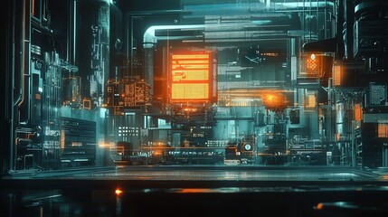 Futuristic Data Center Visualisation with Complex Server Network Architecture