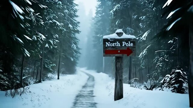 The Wooden Sign Pointing Towards the North Pole.