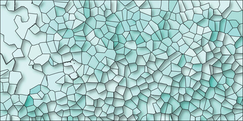 Abstract geometric mosaic pattern in blue green tones with light and shadow effect creating depth and visual interest for backgrounds and designs
