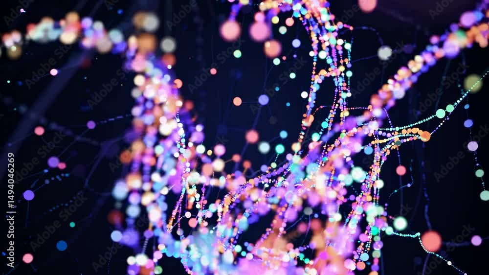 Poster abstract colorful network of glowing dots in dark background