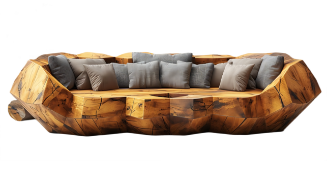 Luxury hardwood frame sofa for interiors isolated on transparent background