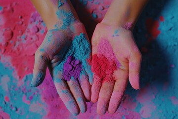 Hands Holding Colorful Powder