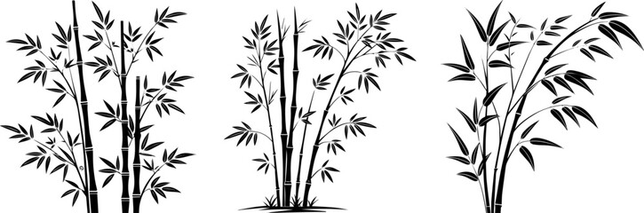 Bamboo Silhouette Vector Set, Elegant Black Bamboo Plant Illustrations for Asian and Botanical Art Projects