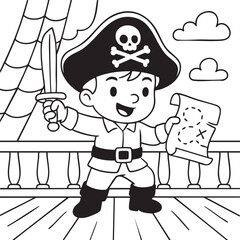 Pirate Ship Adventure Coloring Page for Kids