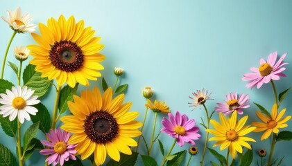 Vibrant summer bouquet of sunflowers, daisies, and wildflowers ,  bouquet,  flowers,  summer